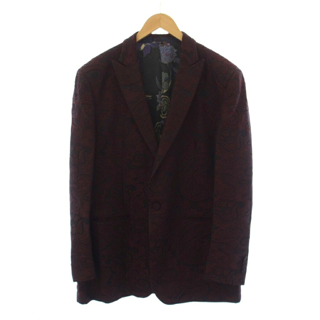 【中古】エトロ ETRO ジャガード テーラードジャケット 総柄 ウール シルク 56 ボルドー 191-1G212-7101 /BM メンズ 【ベクトル 古着】 260502｜ブランド古着ベクトルプレミアム店