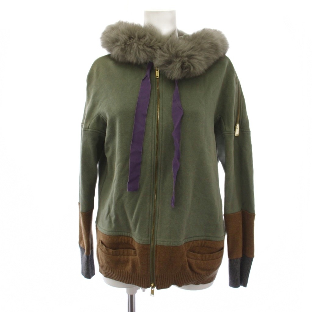 【中古】アンダーカバー UNDERCOVER ジップアップパーカー ジャケット フォックスファー 1 緑 茶 J1804 /BM レディース 【ベクトル 古着】 260512｜ブランド古着ベクトルプレミアム店