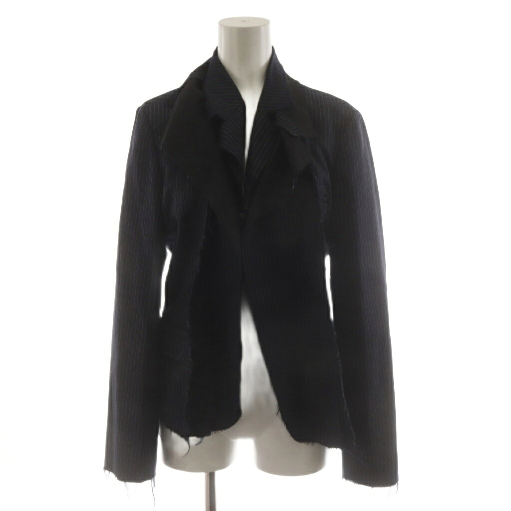【中古】トリココムデギャルソン tricot COMME des GARCONS AD2003 ジャケット ストライプ柄 切りっぱなし S 紺 ネイビー 黒 ブラック TL-J005 /AN76 レディース 【ベクトル 古着】 260506|ブランド古着ベクトルプレミアム店