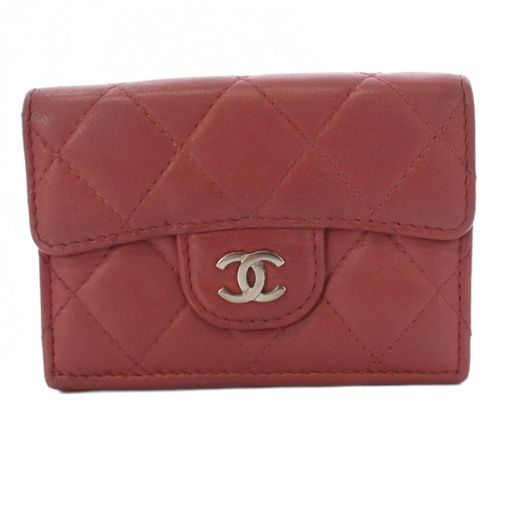 【中古】シャネル CHANEL マトラッセ 三つ折り紙入れ ココマーク なめし革 サクラ色 28番台 /KH ■OH レディース 【ベクター 古着】 260519