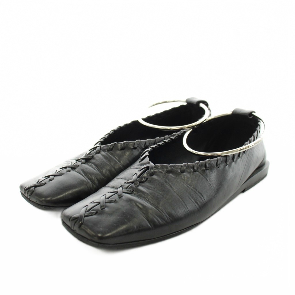 【中古】ジルサンダー JIL SANDER バレリーナ アンクルリング パンプス スクエアトゥ レザー 35 黒 ブラック J15WZ0009 /AN55 レディース 【ベクトル 古着】 260513｜ブランド古着ベクトルプレミアム店