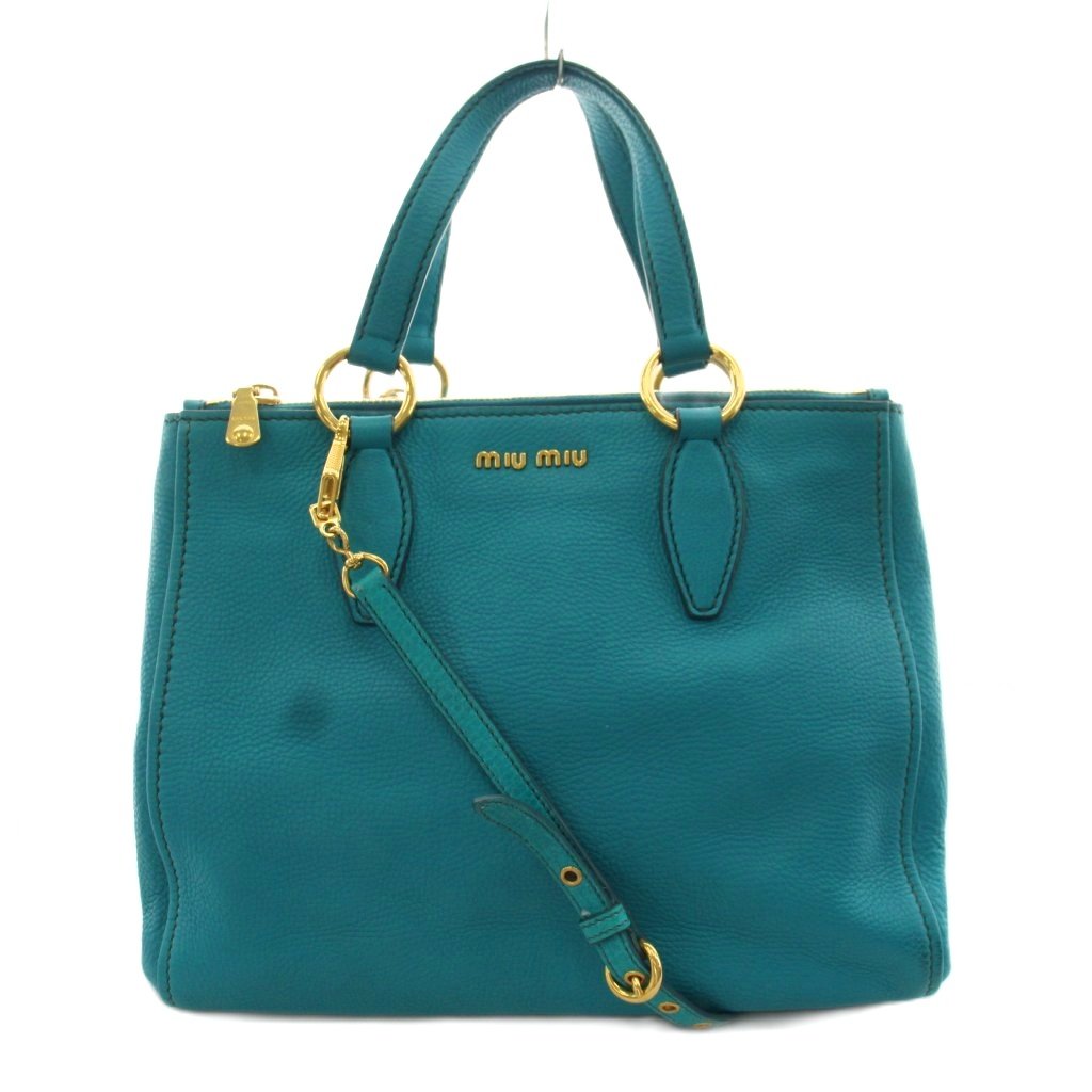 【中古】ミュウミュウ miumiu ヴィッテロカリブ VITELLO CARIBU トートバッグ ハンドバック ショルダーバッグ 2way なめし革 青 青み /AN6 ■OH レディース 【ベクター 古着】 260513