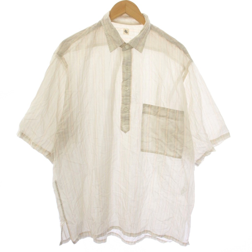 【中古】旗がしら 太陽光線 KAPTAIN SUNSHINE SS Pull Over プルオーバー 縞模様柄 半袖 ベージュ KS22SSH10 /TK メンズ 【ベクター 古着】 260516