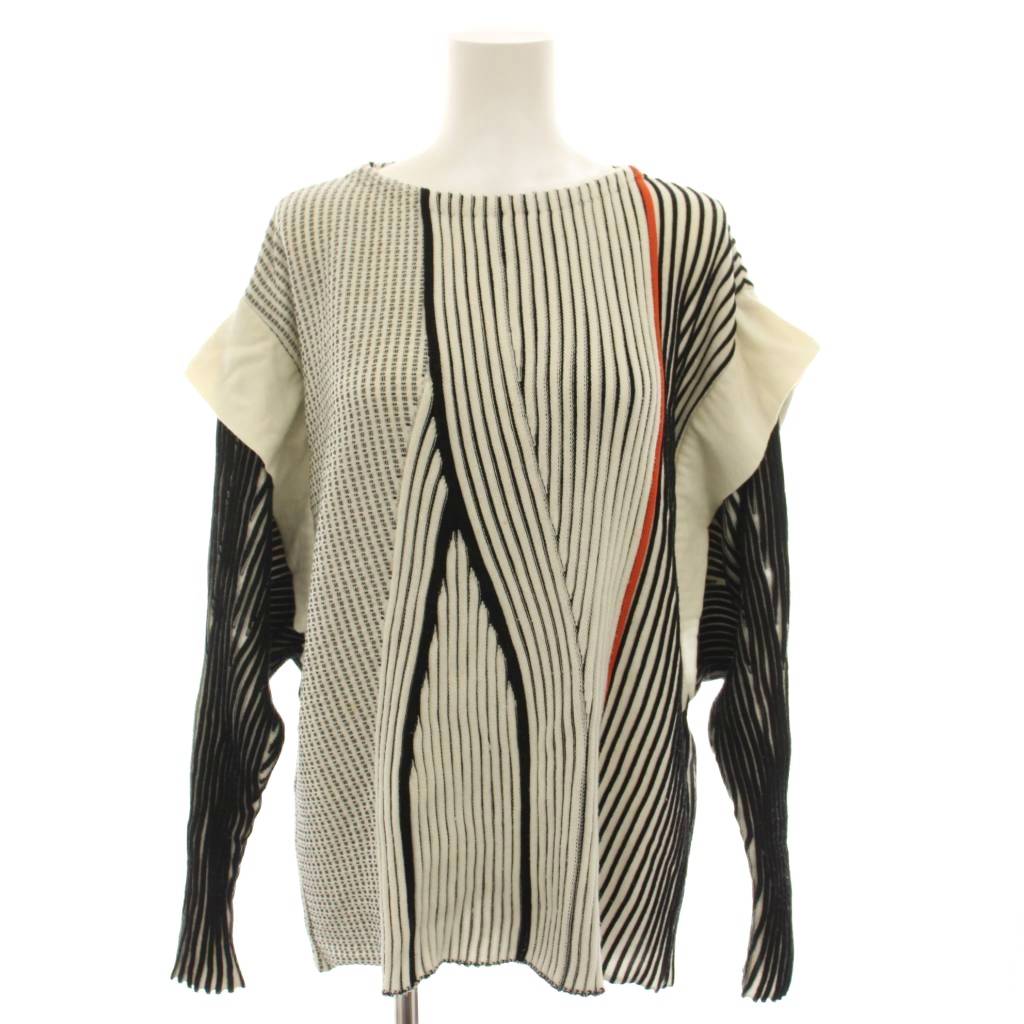 【中古】マメクロゴウチ Mame Kurogouchi 21AW 3Dストライプドニットプルオーバー 3D striped knit pullover セーター 長袖 フリル 1 白 ホワイト 黒 ブラック MM21FW-KN011 /YT レディース 【ベクトル 古着】 260519|ブランド古着ベクトルプレミアム店
