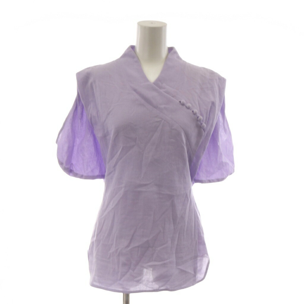 【中古】マメクロゴウチ  Mame Kurogouchi 22SS Crepe Buttoned VNeck Top クレープボタンドVのど首いの一番 ティーシャツ トップ 1 紫 パープル 半袖 MM22SS-SH041 /RR レディース 【ベクター 古着】 260523