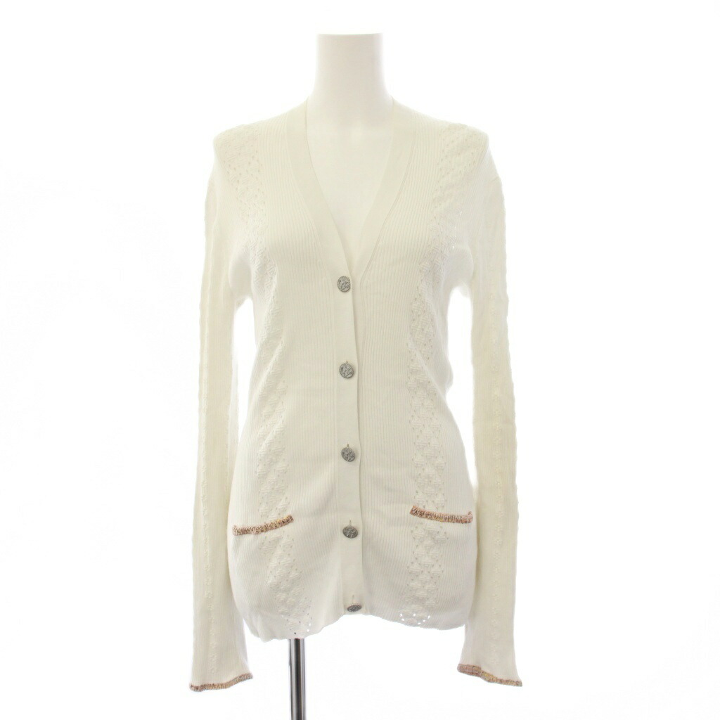 【中古】シャネル CHANEL 17SS 寄せあわせ CoCo Cuba 続きもの コットンリブニットカーディガン 長袖 40 白 P55775K07318 /KH レディース 【ベクター 古着】 260518