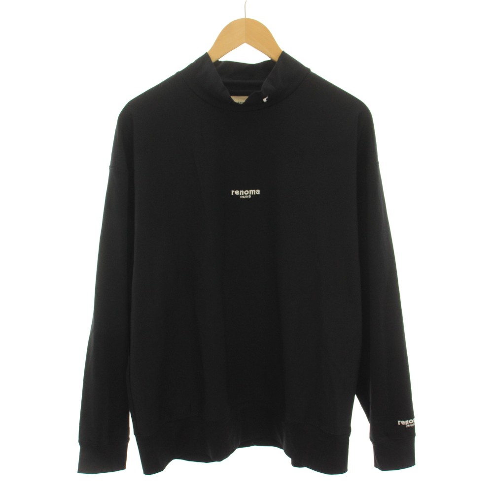 【中古】レノマ renoma ゴルフ GOLF ティーシャツ ロンT カットソー モックネック 長袖 ロゴタイプ刺しゅう うしろ側刷り上げる XL 黒 黒いこと STP-1-006A /YT メンズ 【ベクター 古着】 260521