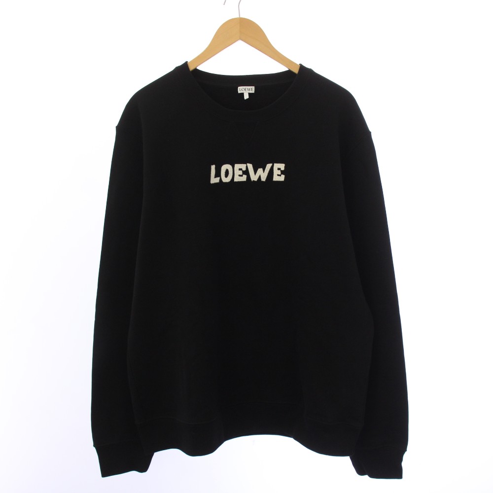 【中古】ロエベ LOEWE 22SS エンブロイダリースウェット 調教師 労働者の一団のど首 長袖 ロゴタイプ刺しゅう Vガゼット XXL 黒 黒いこと H526Y24J18 /YT メンズ 【ベクター 古着】 260521