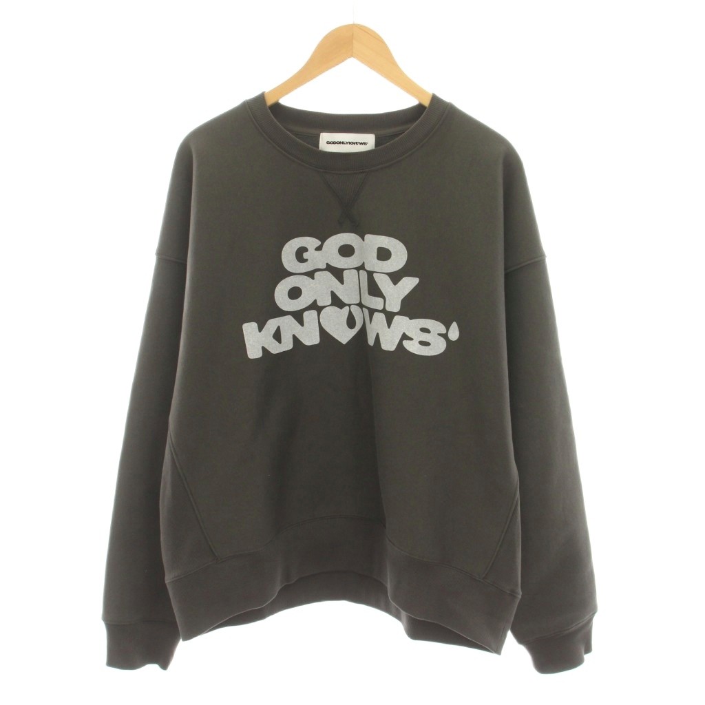【中古】大御神 オンリー ノウズ GOD ONLY KNOWS SIGNATURE CREW NECK SWEAT 汗水 調教師 裏起毛 労働者の一団のど首 ロゴタイプ L カーキ /YM メンズ 【ベクター 古着】 260530