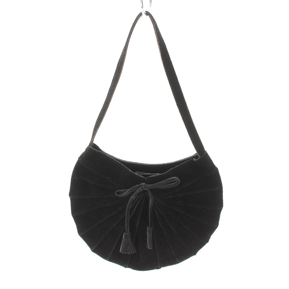 【中古】アニヤハインドマーチ ANYA HINDMARCH ハンドバック スエードクロス シュロの葉 タッセル 黒 黒いこと /YT レディース 【ベクター 古着】 260609