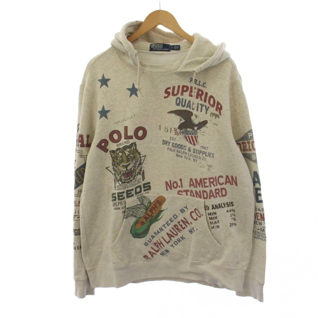 【中古】ポロ ラルフローレン POLO RALPH LAUREN パーカー プルオーバー スウェット トレーナー 長袖 柄 ロゴ L グレー /BM レディース 【ベクトル 古着】 260603|ブランド古着ベクトルプレミアム店