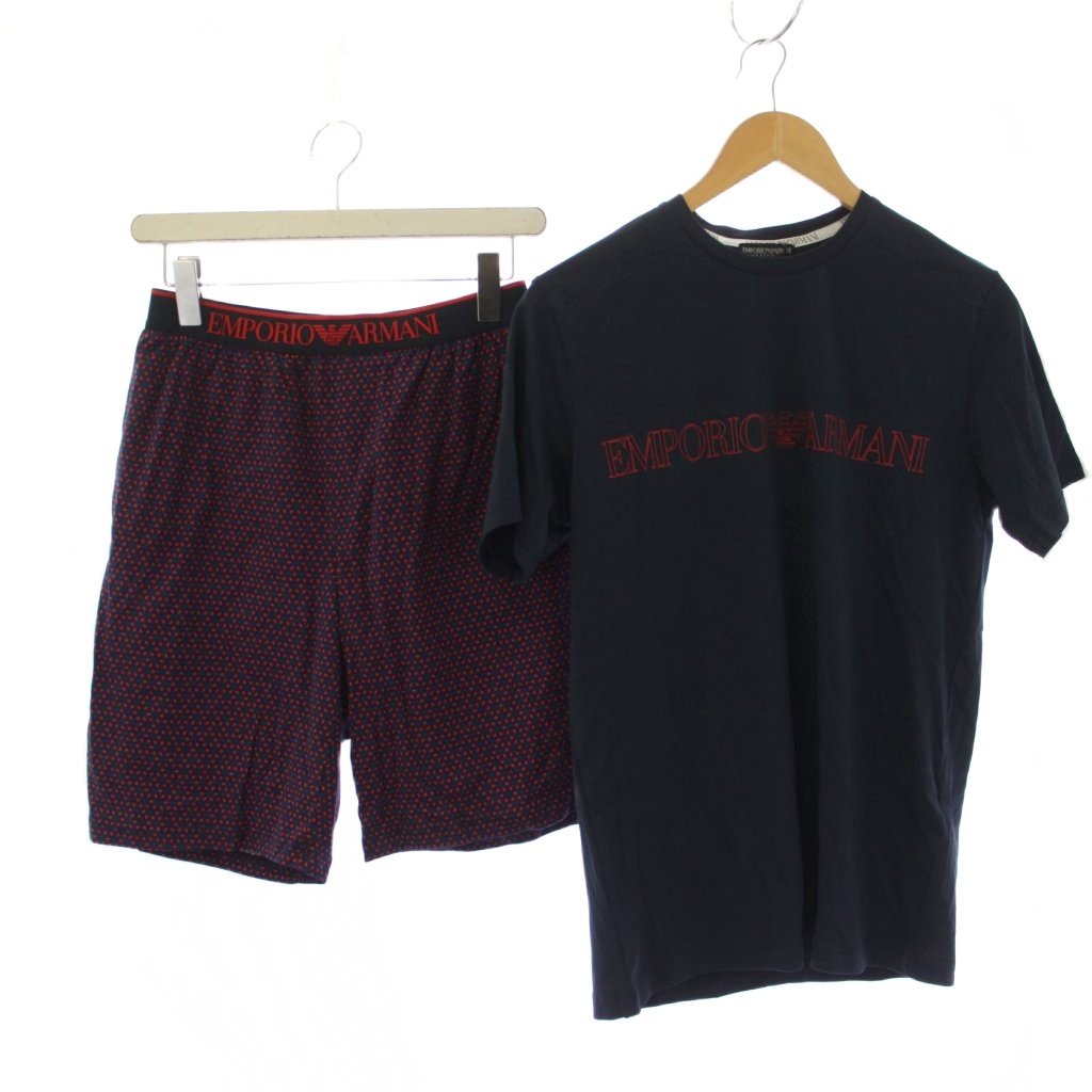 【中古】未使用品 エンポリオアルマーニ EMPORIO ARMANI ルームウェア セットアップ 上下 Tシャツ カットソー 半袖 ショートパンツ 柄 S 紺 赤 /BM メンズ 【ベクトル 古着】 260604｜ブランド古着ベクトルプレミアム店
