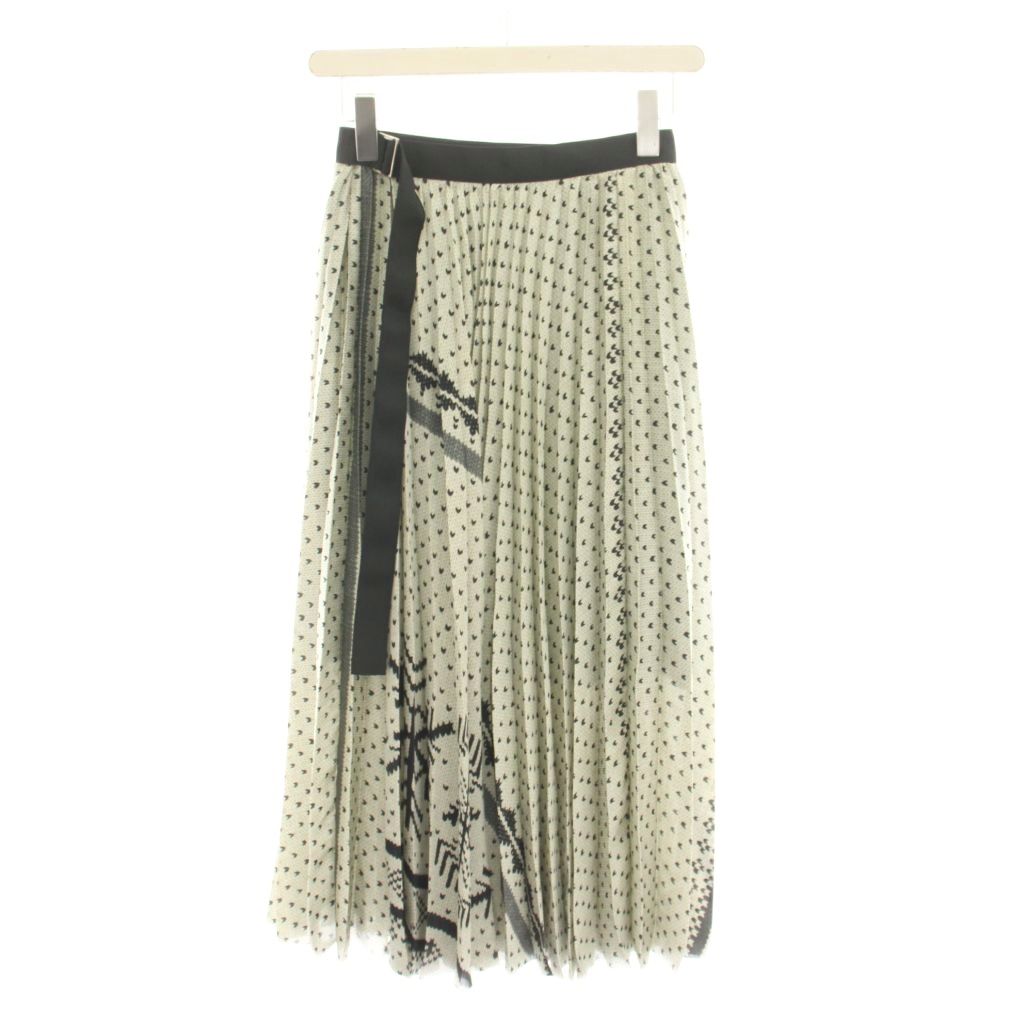【中古】サカイ sacai Pattern Knit Print Skirt パターンニットプリントスカート ロング ラップ巻き プリーツ 総柄 0 黒 カーキ 白 24-07432 /YM レディース 【ベクトル 古着】 260609｜ブランド古着ベクトルプレミアム店