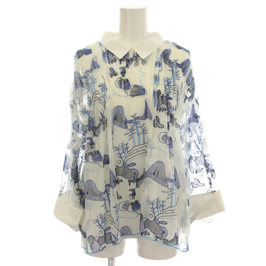 【中古】ヴィヴィアンタム VIVIENNE TAM カクテルドレスルー シアー プルオーバー メッシュ トップ 長袖 刺しゅう 40 白 青色 08176411 /☆G レディース 【ベクター 古着】 260610