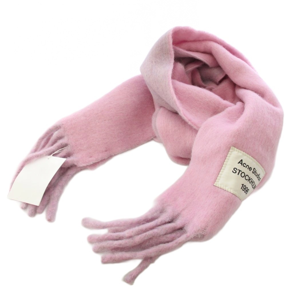 【中古】未使用品 アクネ ストゥディオズ Acne Studios Fringed Wool-Blend Scarf フリンジ ロゴラベル マフラー アルパカ 250&times;25cm ピンク CA0343 /TK レディース 【ベクトル 古着】 260611｜ブランド古着ベクトルプレミアム店