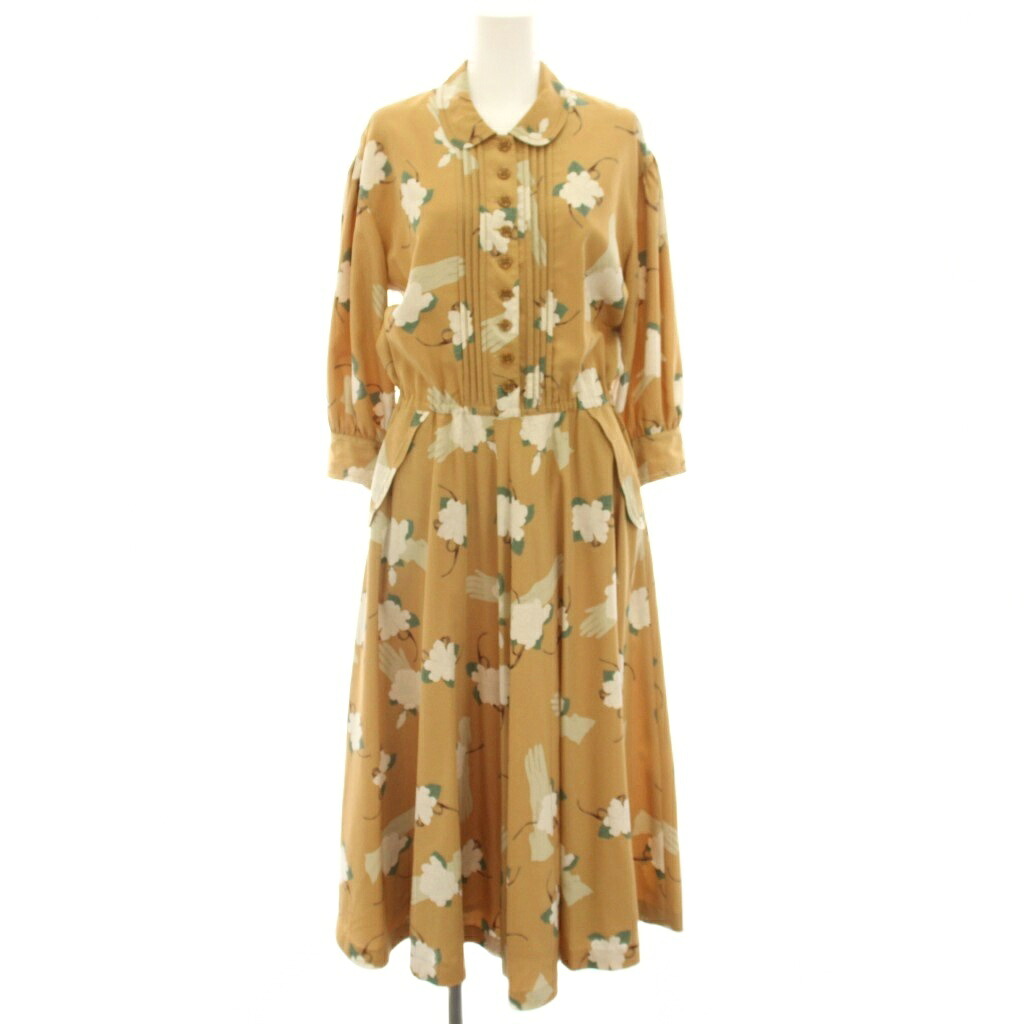 【中古】インゲボルグ INGEBORG ワンピース ロング ラウンドカラー 長袖 花柄 ピンタック シフォン ベージュ P0213FA19 /YT レディース 【ベクトル 古着】 260619|ブランド古着ベクトルプレミアム店