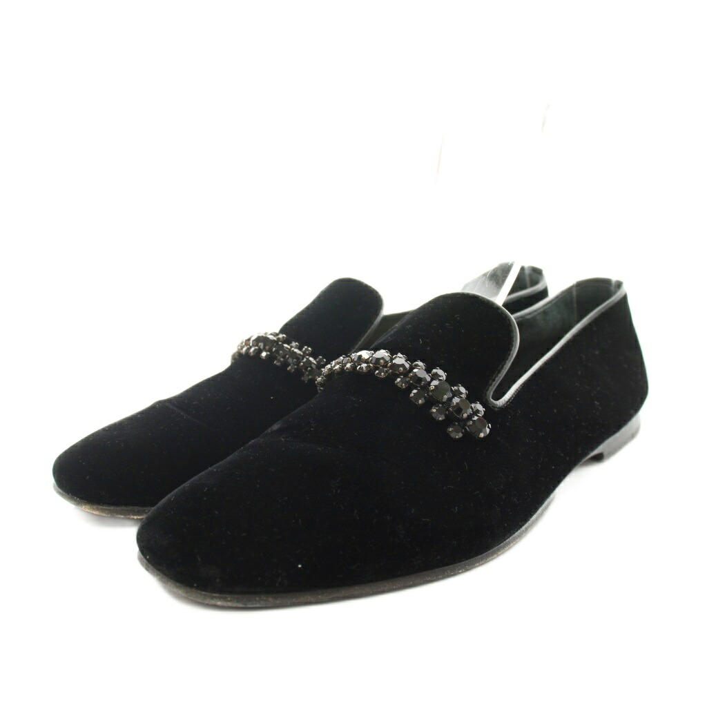 【中古】ジミーチュウ JIMMY CHOO ブリン BLING フラットシューズ パンプス スクエアトゥ ローヒール ベロア ビジュー 38 黒 ブラック /YT レディース 【ベクトル 古着】 260619|ブランド古着ベクトルプレミアム店