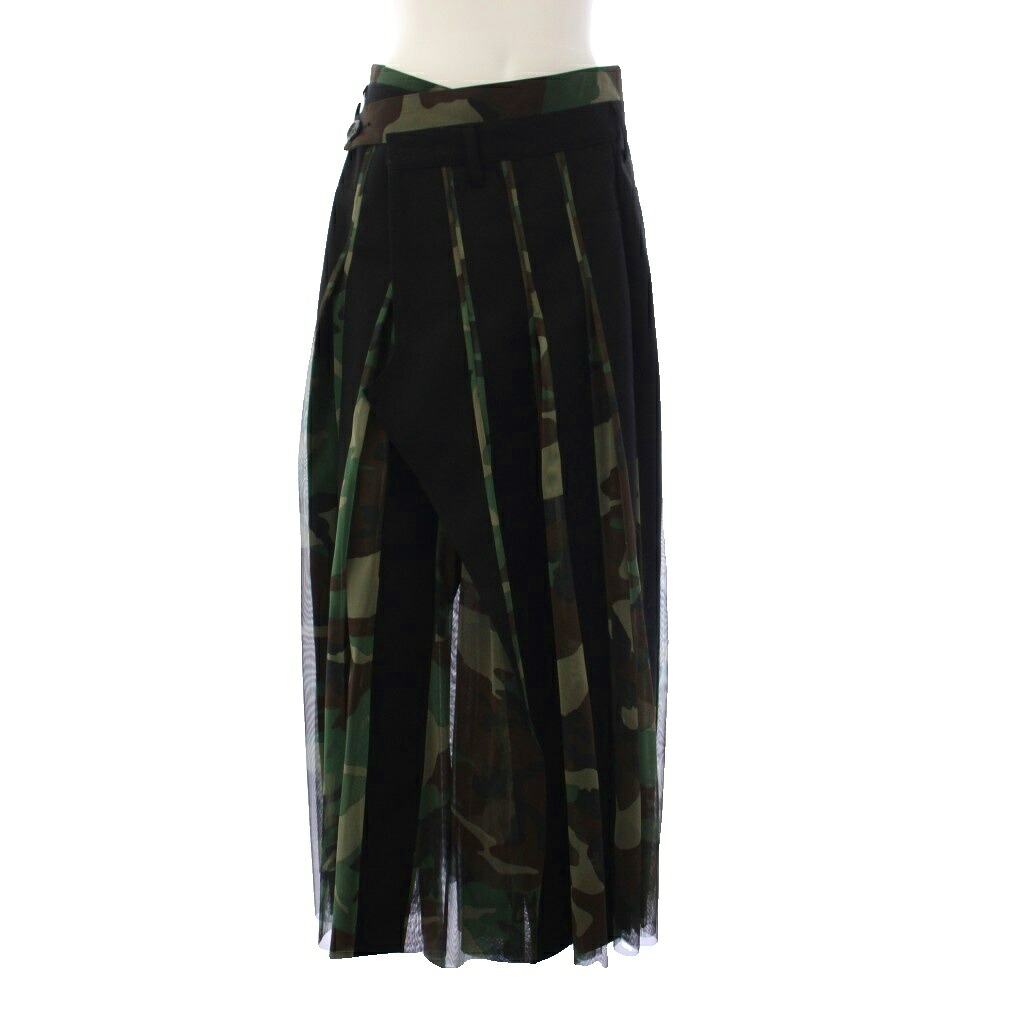 【中古】未使用品 ジュンヤワタナベ JUNYA WATANABE コムデギャルソン COMME des GARCONS AD2021 ラップスカート フレアスカート シアー シースルー 切替 カモフラ 迷彩柄 S カーキ 黒 ブラック JH-S004 /AN31 レディース 【ベクトル 古着】 260702｜ブランド古着ベクトルプレミアム店