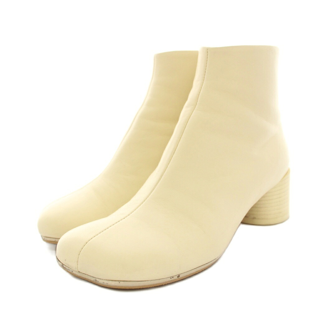 【中古】エムエムシックス メゾンマルジェラ MM6 Maison Margiela マルタンマルジェラ アナトミックアンクルブーツ ANATOMIC ANKLE BOOTS ショートブーツ スクエアトゥ チャンキーヒール レザー ビブラムソール 36 白 S59WU0173 レディース 【ベクトル 古着】 260702｜ブランド古着ベクトルプレミアム店