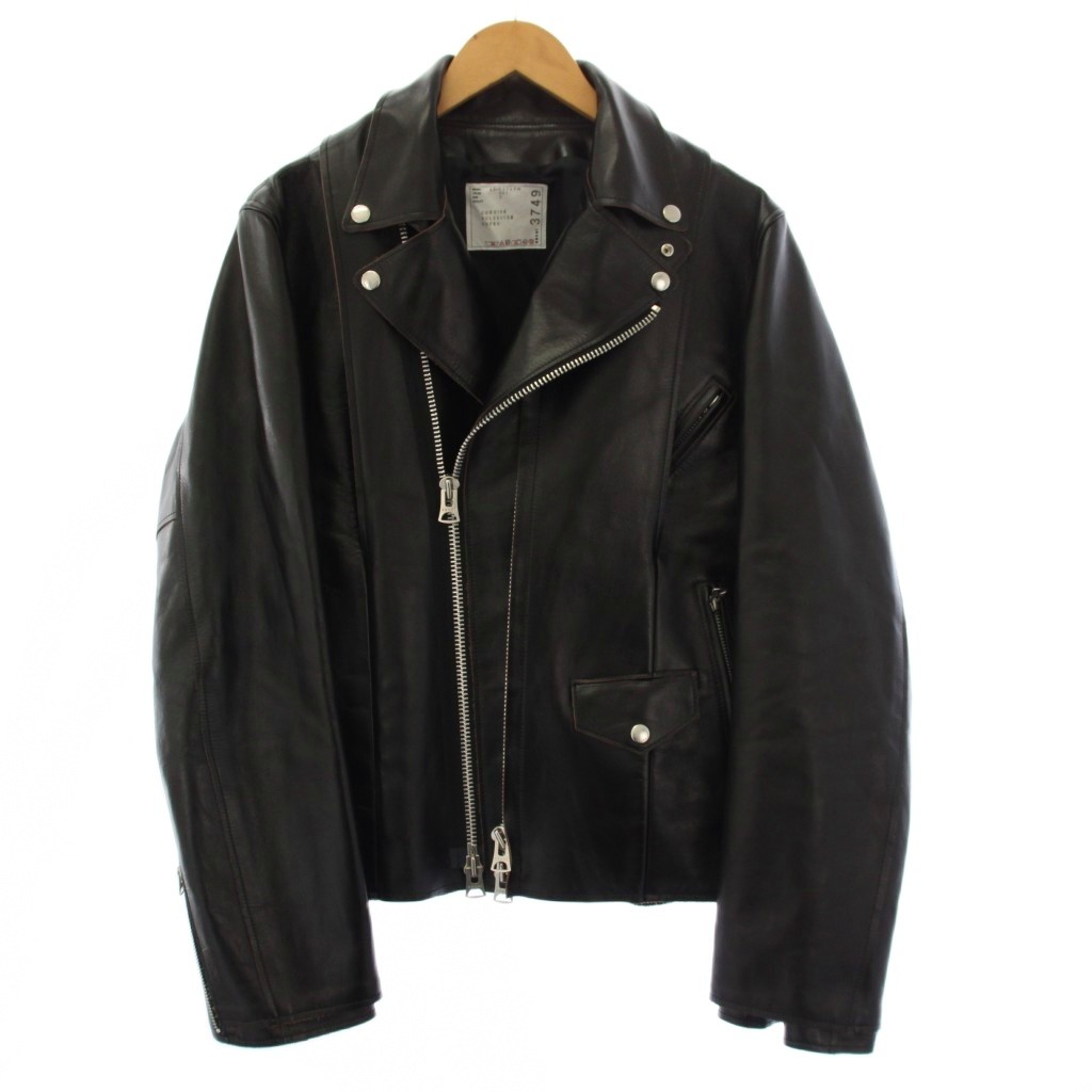 【中古】サカイ sacai 25AW ダブルライダースジャケット カウレザー 2 黒 25-03749M /KH6 メンズ 【ベクトル 古着】 260703|ブランド古着ベクトルプレミアム店