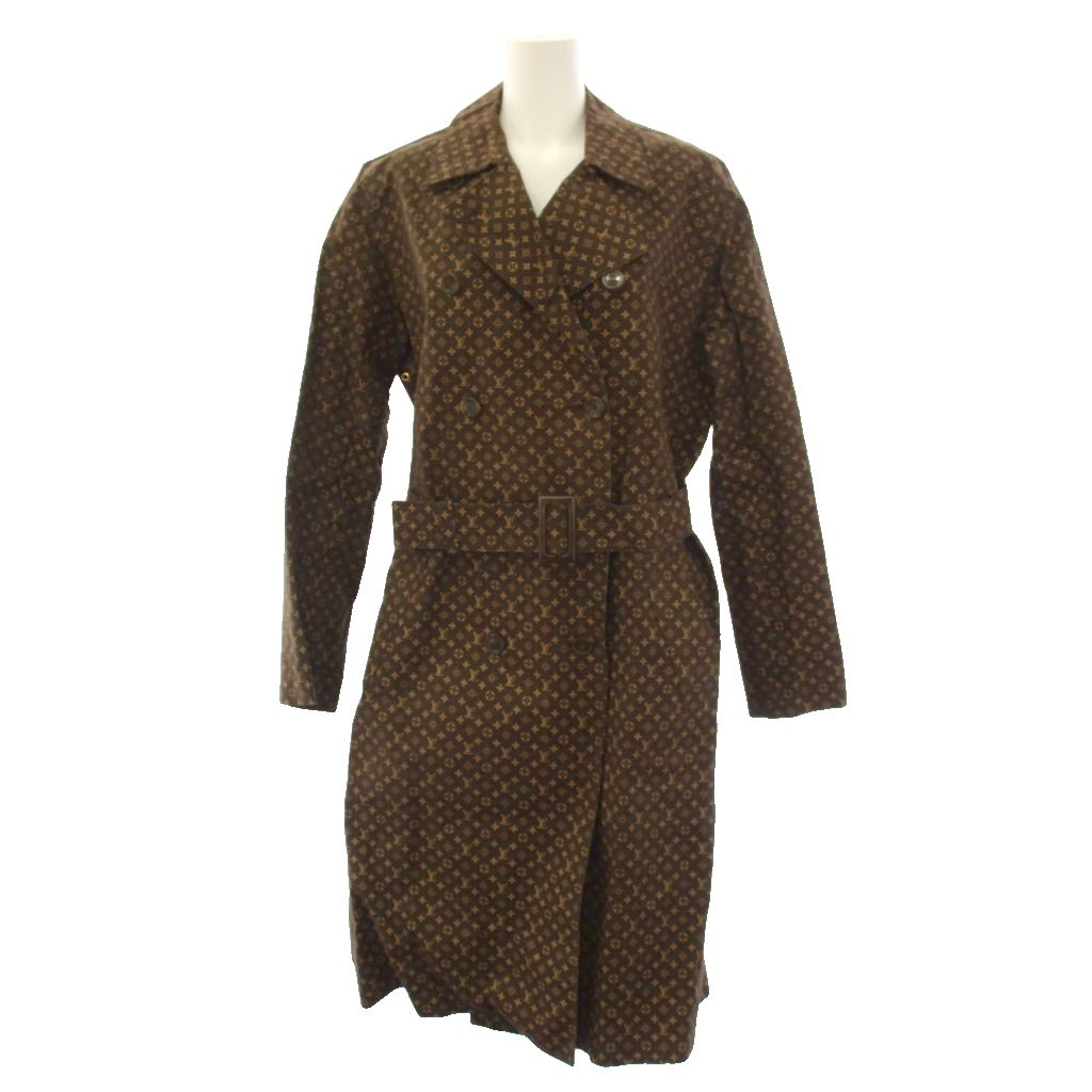 【中古】ルイヴィトン LOUIS VUITTON トレンチコート ゴム引きコート アウター モノグラム ベルト L 茶 ブラウン ベージュ /YT レディース 【ベクトル 古着】 260710｜ブランド古着ベクトルプレミアム店
