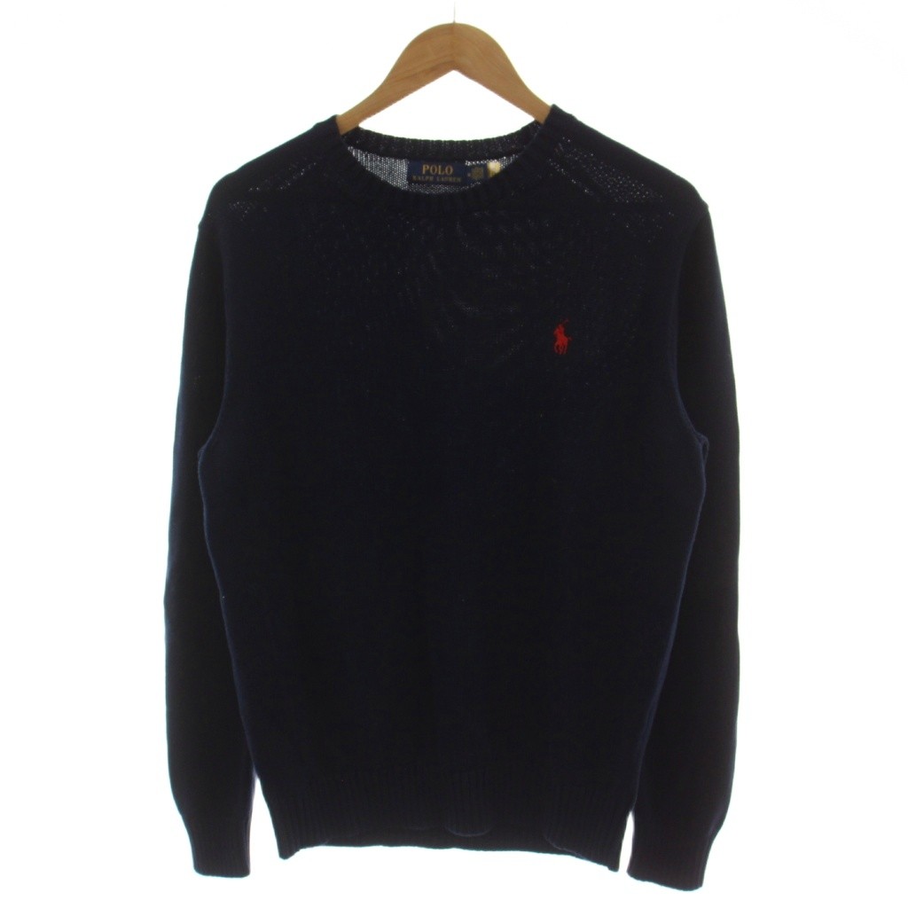 【中古】ポロ ラルフローレン POLO RALPH LAUREN ニット セーター 長袖 クルーネック ロゴ刺繍 M 紺 ネイビー /GG メンズ 【ベクトル 古着】 260721|ブランド古着ベクトルプレミアム店