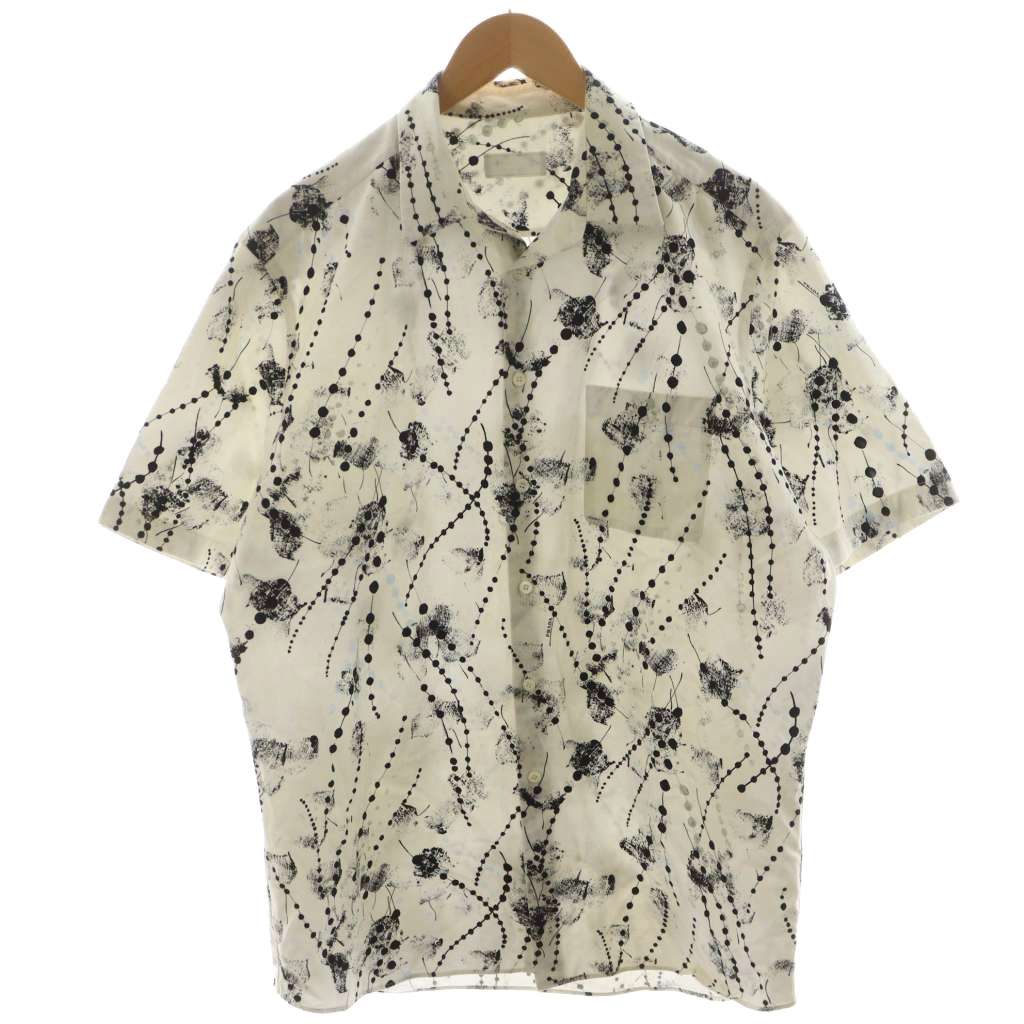 【中古】プラダ PRADA 20年製 プルオーバー 半袖 総柄 43/17 白 白いこと 黒 黒いこと UCM004 /AN28 メンズ 【ベクター 古着】 250821