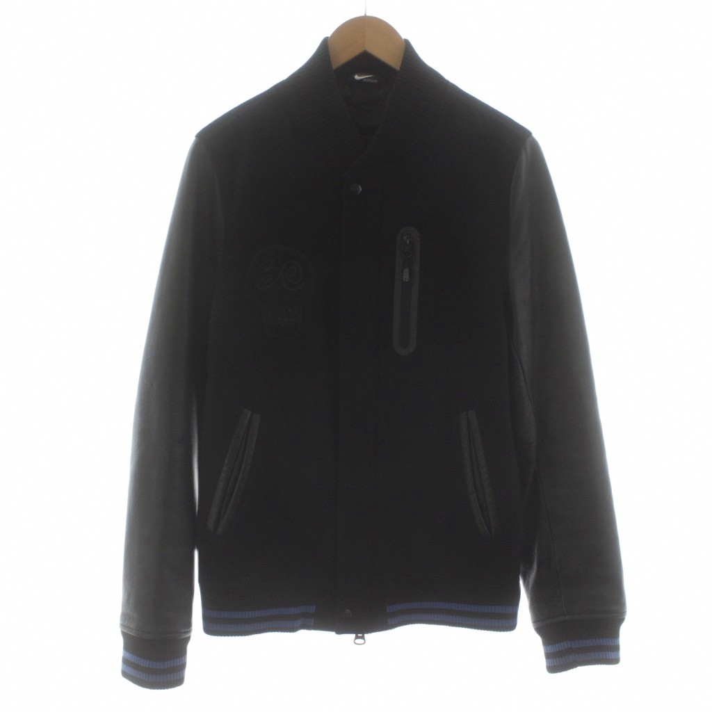 【中古】ナイキ NIKE STUSSY NSW デストロイヤージャケット スタジャン 上衣 ジップアップ なめし革 うつり変わり ロゴタイプ S 黒 黒いこと /KU メンズ 【ベクター 古着】 260109
