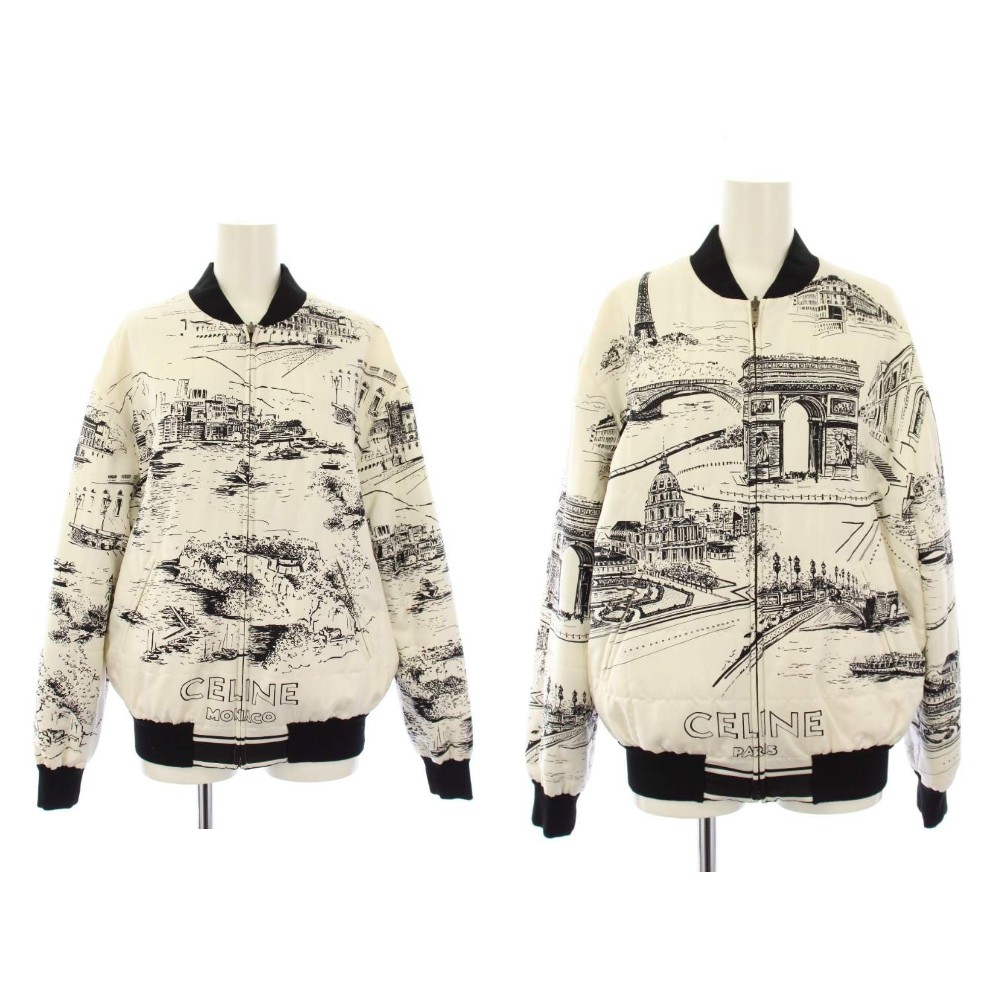 【中古】セリーヌ CELINE 21SS モナコ風景柄 リバーシブル 中綿ブルゾン ジャケット 34 白 2V21E604N /KH レディース 【ベクトル 古着】 260214｜ブランド古着ベクトルプレミアム店