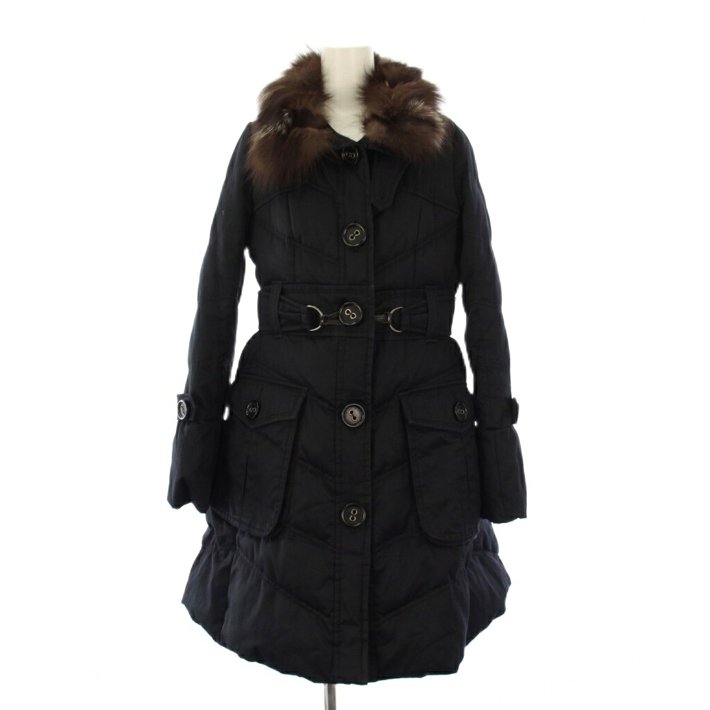 【中古】バーバリーブルーレーベル BURBERRY BLUE LABEL 落ちこむ厚地の外套 真っただ中丈 裏地ノバチェック 狐狸毛皮 38 黒 /KH レディース 【ベクター 古着】 260221