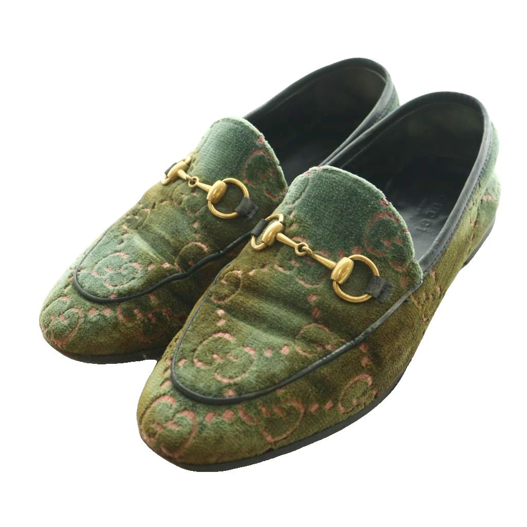 【中古】グッチ GUCCI GG柄 導管ビット 置き目毛革 モカシン 35 カーキ /SS ■os  【ベクター 古着】 260225
