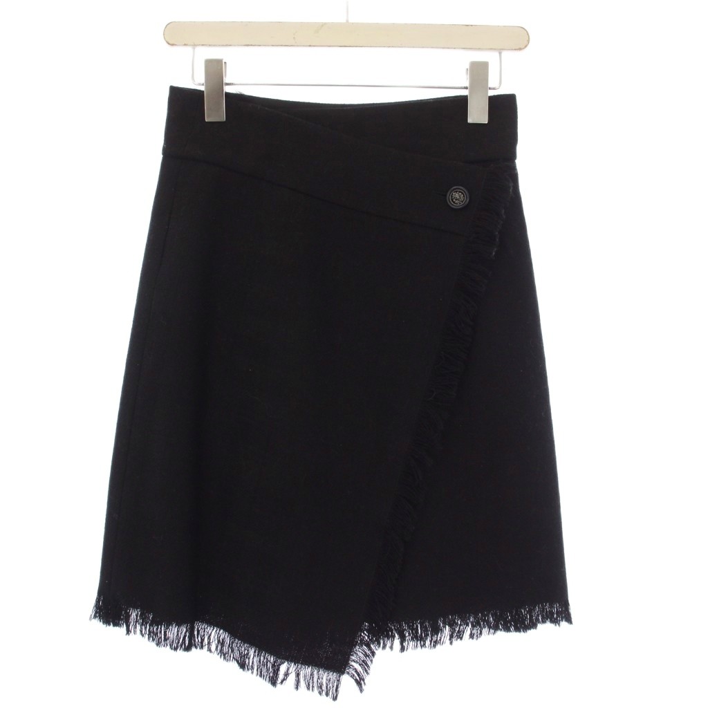 【中古】シャネル CHANEL ツイードラップスカート 台形 ひざ丈 フリンジ 34 黒 P46261V34311 /KH レディース 【ベクトル 古着】 260405|ブランド古着ベクトルプレミアム店