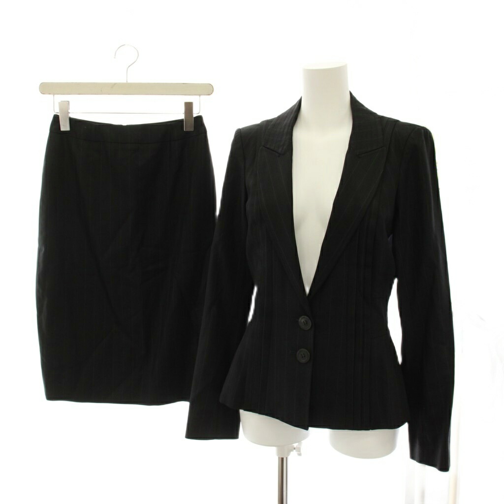 【中古】ディオール Christian Dior 背広 セットアップ 上下 テーラードジャケット タイトスカート ひざ丈 36 黒 黒いこと 縞模様 /YM レディース 【ベクター 古着】 260411