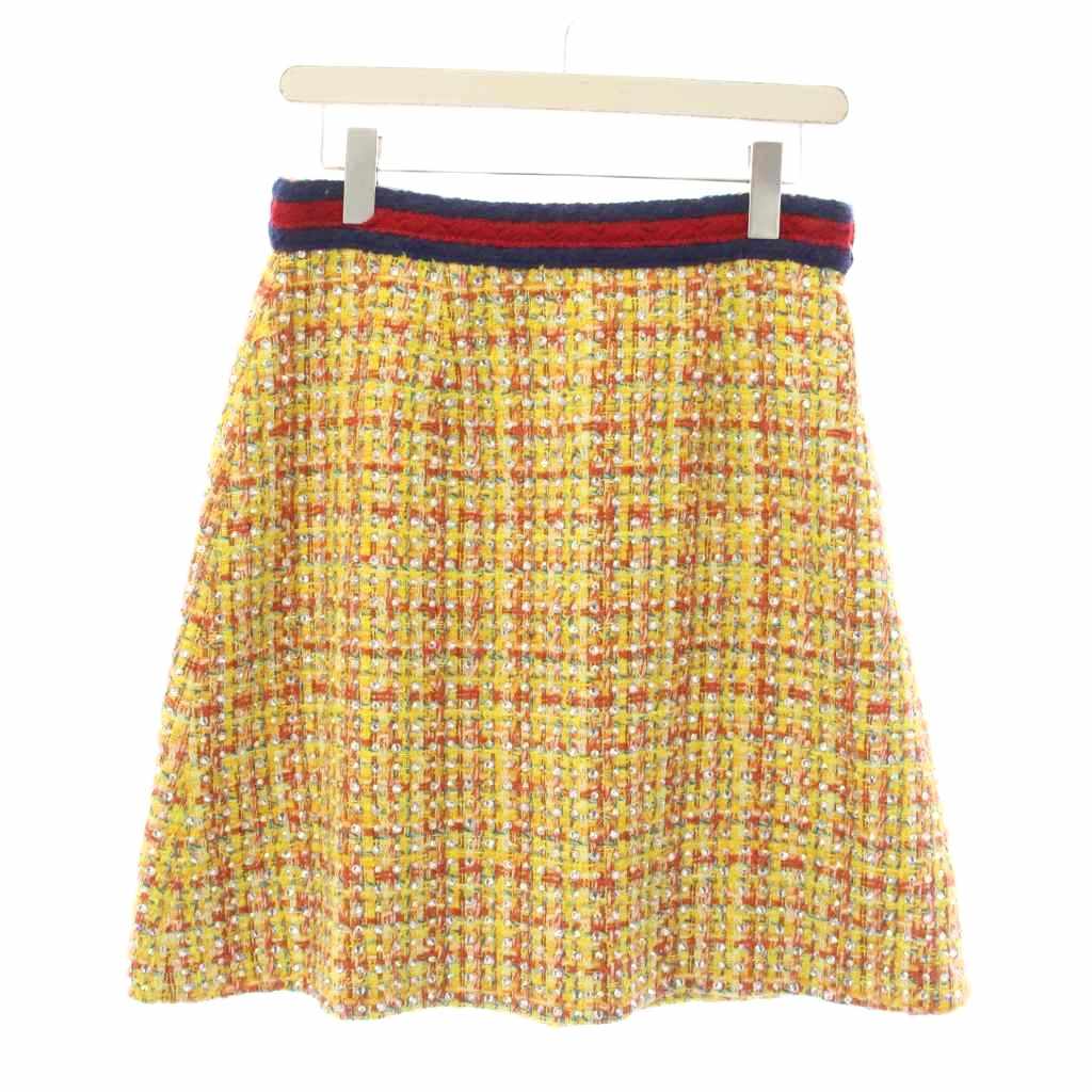 【中古】グッチ GUCCI 太陽フレアスコート ツィード ミニ ビジューかざり付ける 羊毛混 モヘア混 46 黄味がかった 黄色 499199 ZKZ78 /HN レディース 【ベクター 古着】 260417