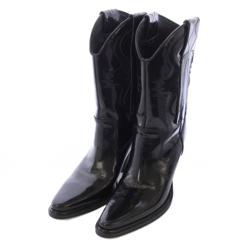 【中古】ディーゼル DIESEL D-WESTERNレザーウエスタンブーツ ミドルブーツ エナメル スエード 37 黒 ブラック /TK レディース 【ベクトル 古着】 260511|ブランド古着ベクトルプレミアム店