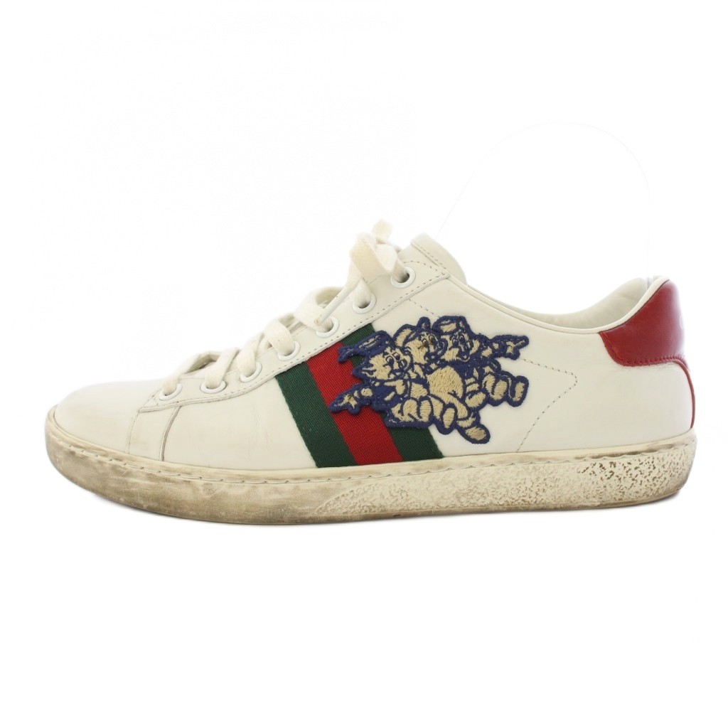 【中古】グッチ GUCCI シェリーライン エーススニーカー レザーシューズ 三匹の子ぶた 刺繍 37 白 ホワイト 553385 /TK レディース 【ベクトル 古着】 260516｜ブランド古着ベクトルプレミアム店