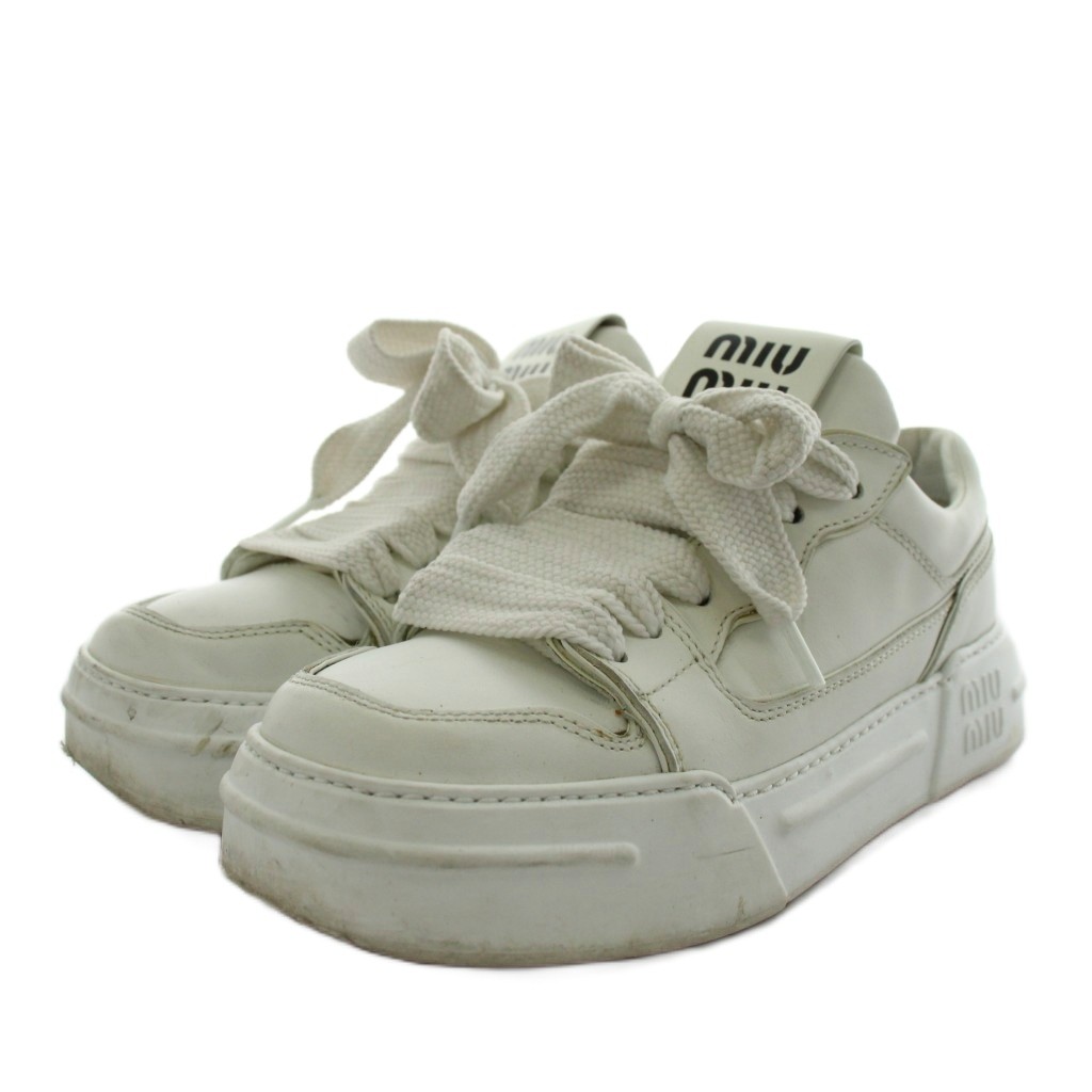 【中古】ミュウミュウ miumiu スニーカー シューズ ロゴタイプ 34.5 白 白いこと 838 /AN28 レディース 【ベクター 古着】 260521