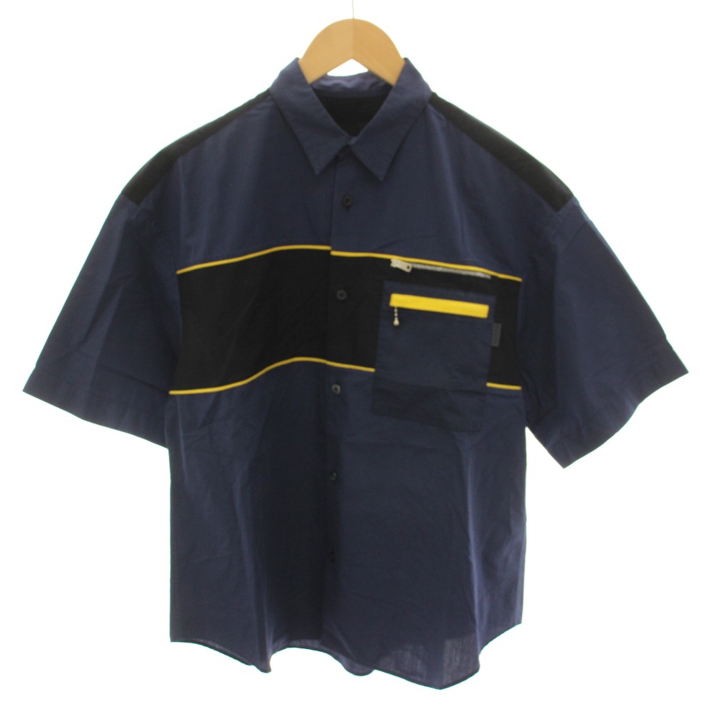 【中古】プラダ PRADA 2015年製 プルオーバー 半袖 胸衣嚢 S 紺 米国海軍 黄 黄色 /YT メンズ 【ベクター 古着】 260519