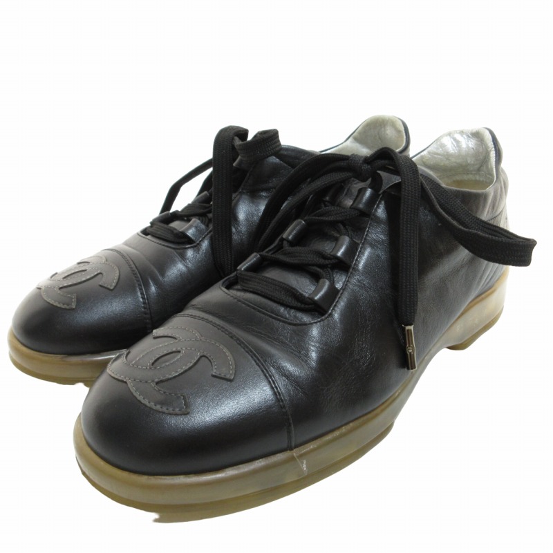 【中古】シャネル CHANEL なめし革 スニーカー クリアソール シューズ ココマーク 革靴 黒 黒いこと 約23.0糎 A15946X01645 ☆AA★ 0911 レディース 【ベクター 古着】 250226