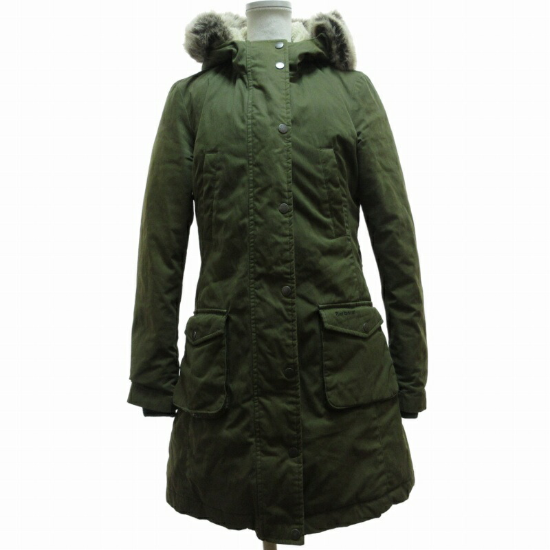 Barbour　バブアー 　ナイロンフーデッドダウンコート　カーキ　サイズ8 098-902503280016_1.jpg