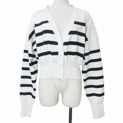 【中古】LE PHIL ルフィル ドライタッチカーディガン ボーダー ニット 長袖 Vネック 白 黒 フリーサイズ X レディース 【ベクトル 古着】 250522
