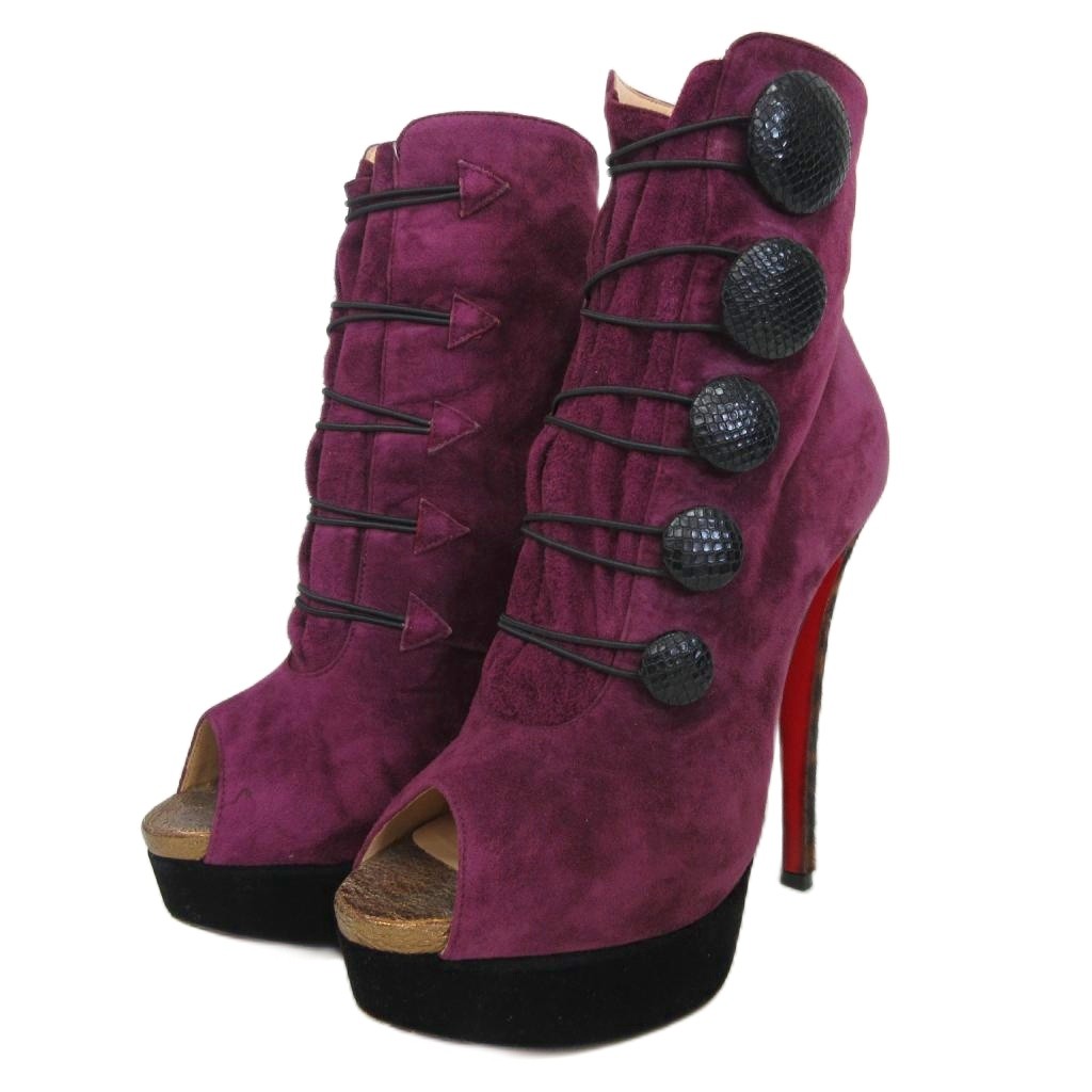 【中古】クリスチャンルブタン Christian louboutin LADY BOOTON 150 ショートブーツ ブーティ ハイヒール スエード レオパード柄ヒール VELV/PONY 紫 パープル 36 ■MNK1 レディース 【ベクトル 古着】 251007｜ブランド古着ベクトルプレミアム店