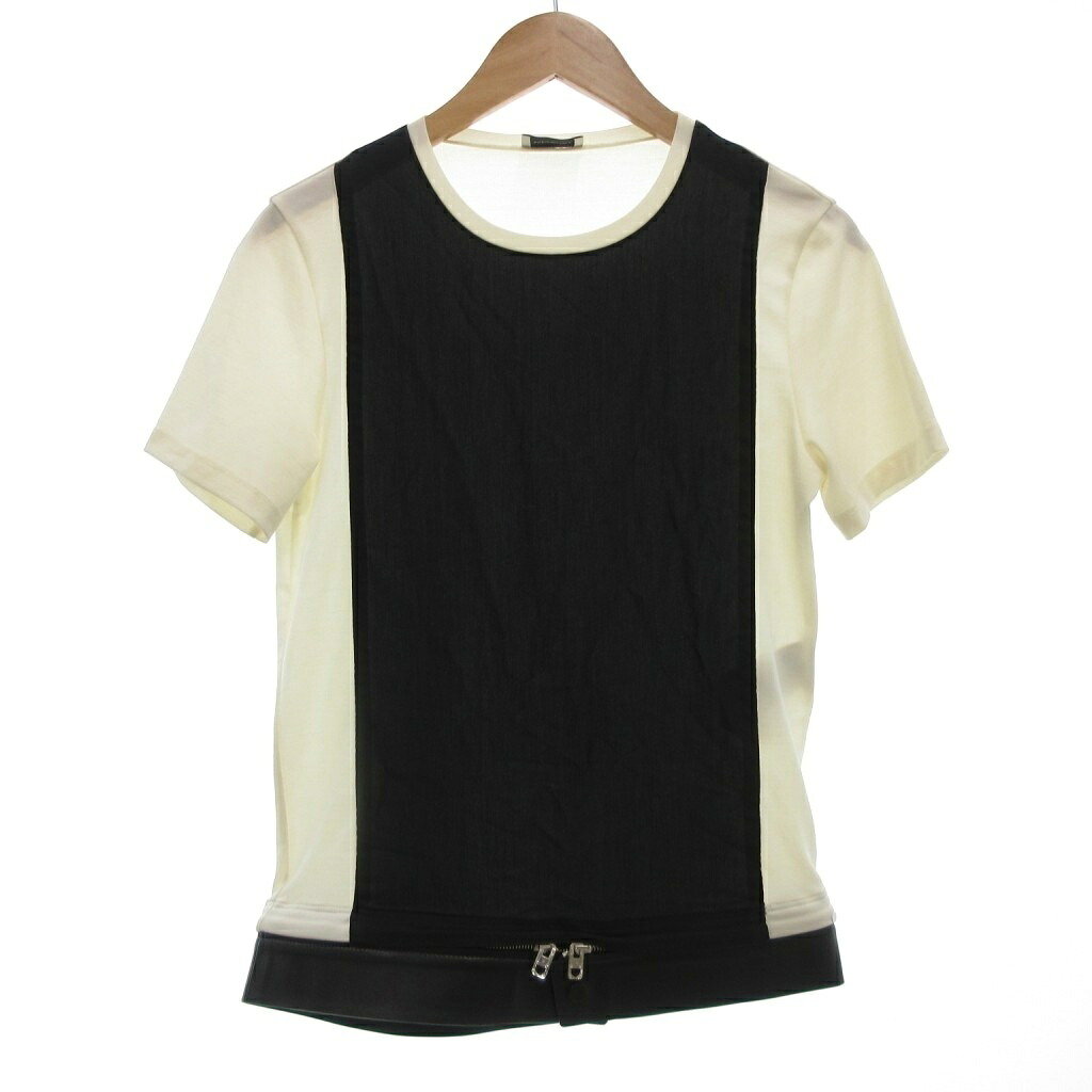 【中古】バレンシアガ BALENCIAGA 2011年 アーカイヴ ドッキングTシャツ カットソー レザー切替 半袖 XS 白 ホワイト 黒 ブラック /UO IBO84 レディース 【ベクトル 古着】 251205