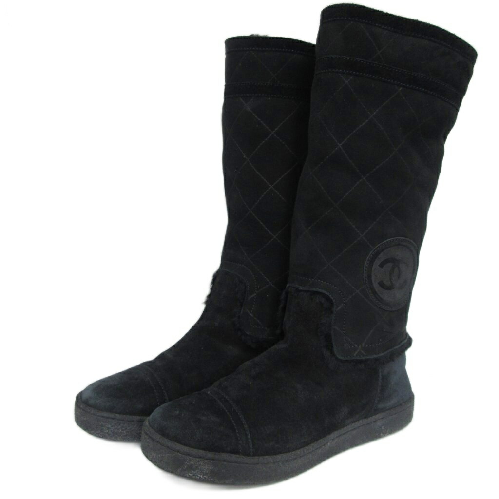 【中古】シャネル CHANEL マトラッセ 羊肉 ロングブーツ ココマーク G26557 なめし革 35 黒 黒いこと レディース 【ベクター 古着】 251201