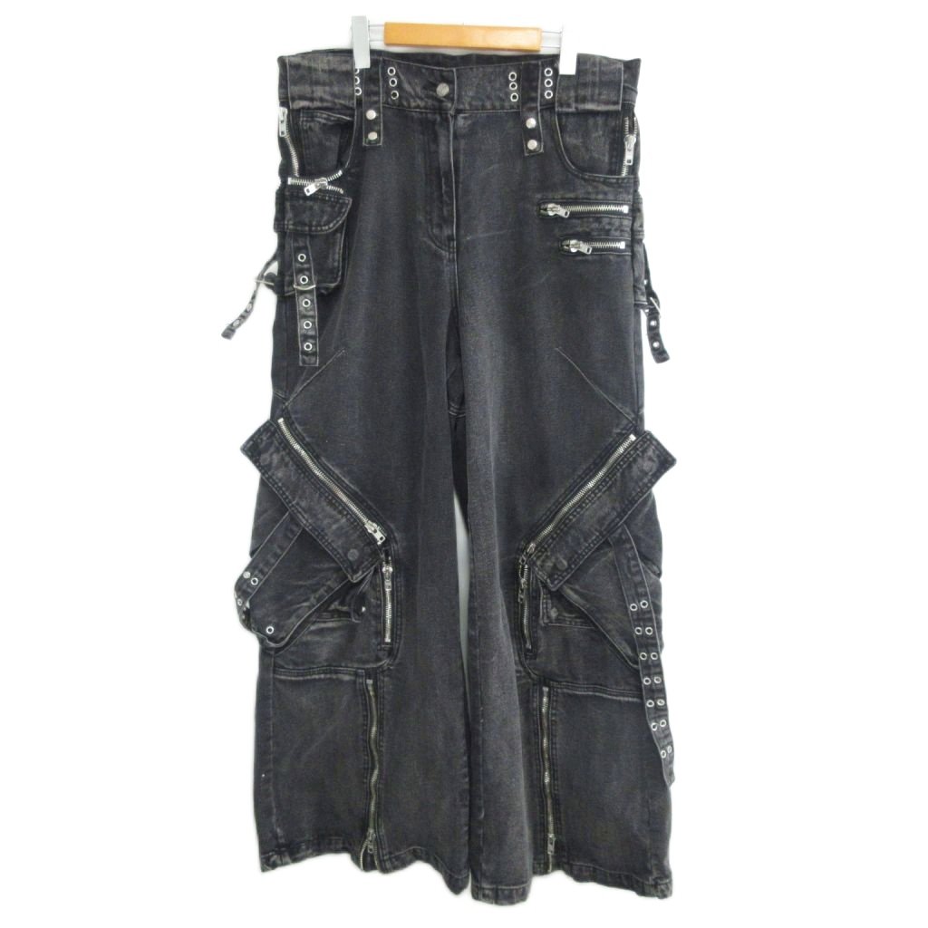 【中古】ノーフェイススタジオ NO FAITH STUDIOS 美品 23AW DENIM CARGO PANTS カーゴデニムパンツ フレア 多重ジップ 黒 ブラック XLサイズ 1223 メンズ 【ベクトル 古着】 251223