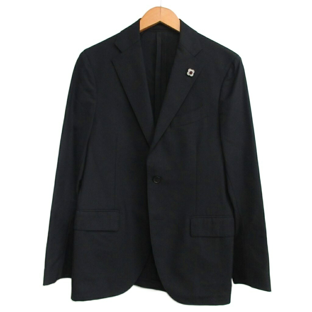 【中古】ラルディーニ LARDINI 美品 ブートニエール付き ウール テーラードジャケット ブレザー 段返り3B イタリア製 46 黒 ブラック メンズ 【ベクトル 古着】 260108