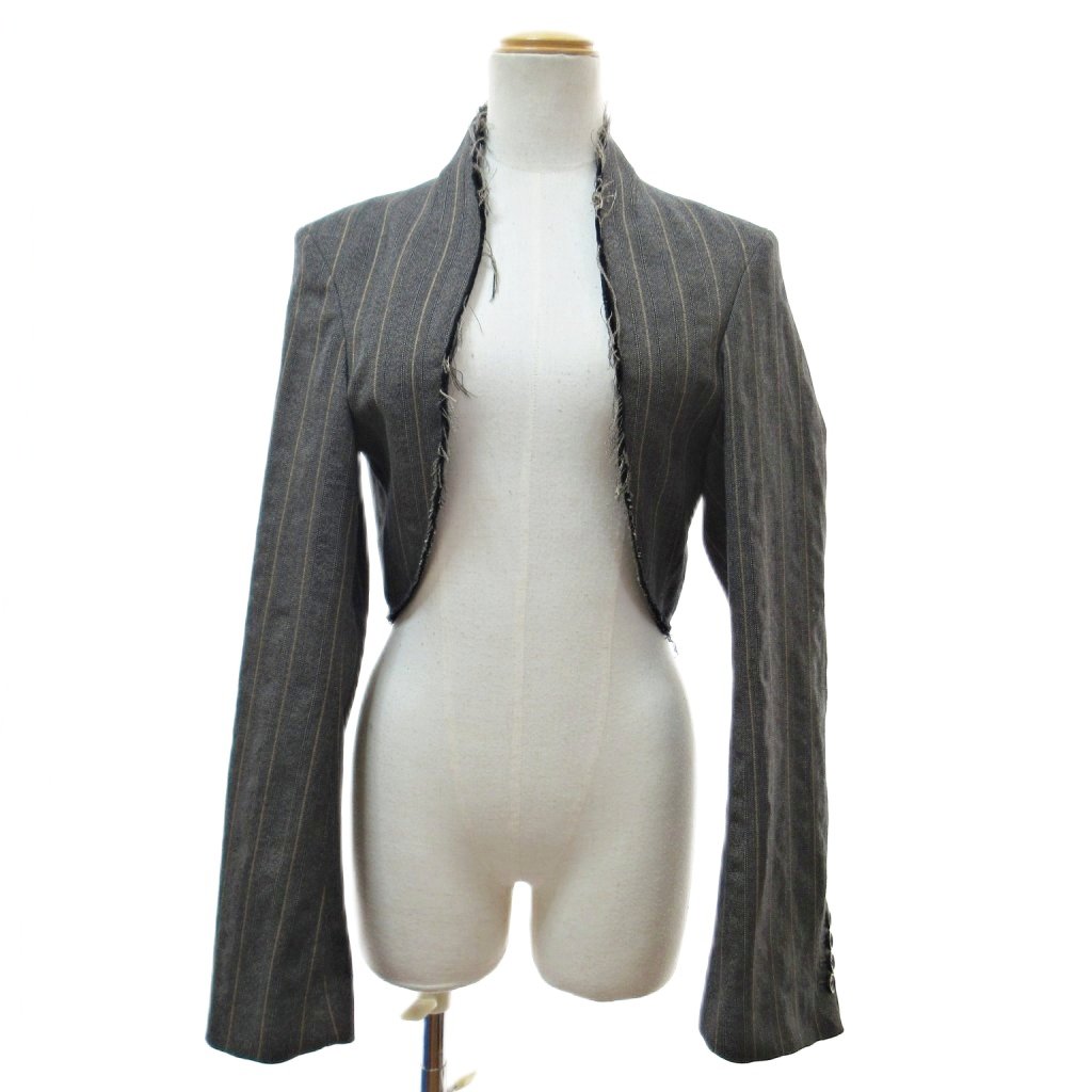 【中古】アンスクリア INSCRIRE 美品 23AW Multi Stripe Transforem Jacket マルチストライプ トランスフォーム ジャケット カットオフ 前開き ボタンレス 38 グレー I23AW-JK35A 0109 レディース 【ベクトル 古着】 260109