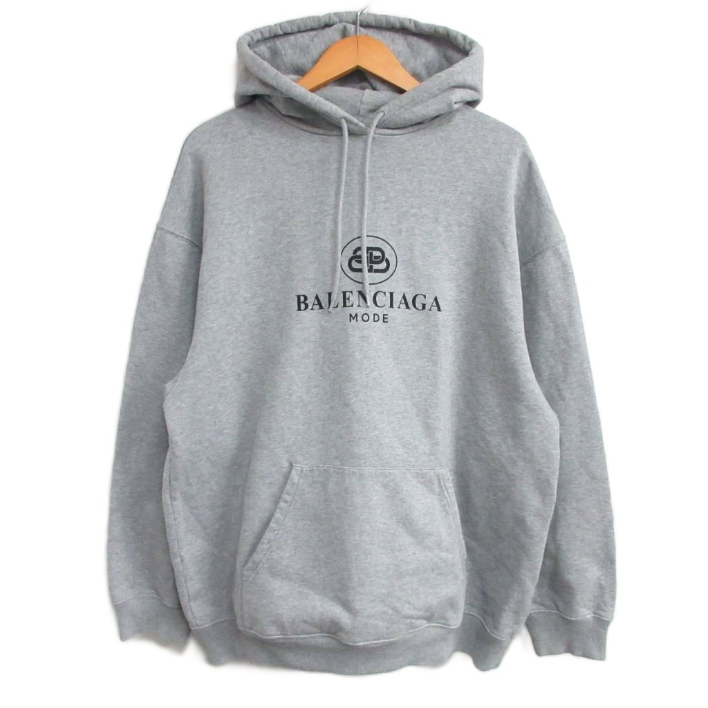 【中古】バレンシアガ BALENCIAGA 美品 BB MODE モードロゴ プリント スウェットパーカー フーディ オーバーサイズ 国内正規 L グレー ■MNK4 メンズ 【ベクトル 古着】 260108