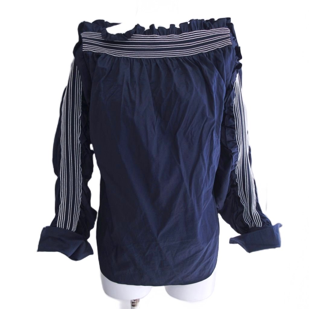 【中古】アディアム ADEAM Long Sleeve Smocking プルオーバーブラウス フリル ギャザー ステッチ 変形デザイン 長袖 0 約XS 紺 ネイビー 41491 0115 レディース 【ベクトル 古着】 260115