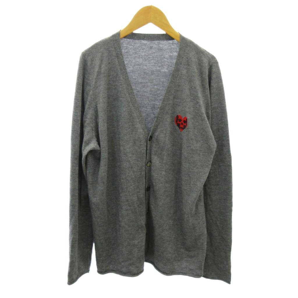 【中古】ルシアンペラフィネ LUCIEN PELLAT-FINET ニット カーディガン ハート スカル 刺繍 カシミヤ100% 長袖 M グレー 0306 IBO90 レディース 【ベクトル 古着】 260306